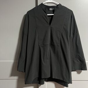 Mela Purdie Women Popover V-Neck Wide Rolled Sleeve Oversize Tunic Black 3XL